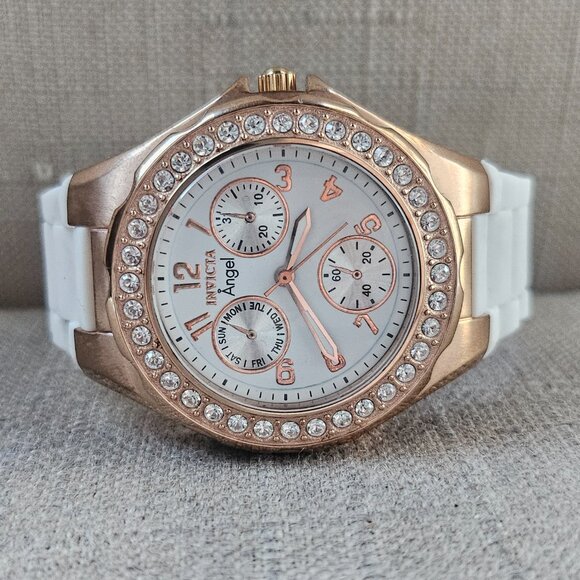 Invicta Angel Ladies Wristwatch Gold Tone Bezel Crystal Accent Watch Read desc - Picture 7 of 12